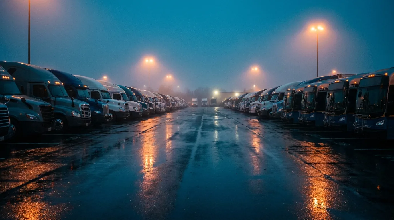 Fleet vehicles at a maintenance depot
