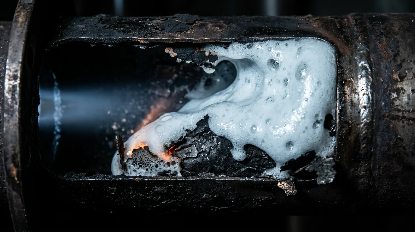 Foam travelling through a soot-loaded exhaust passage