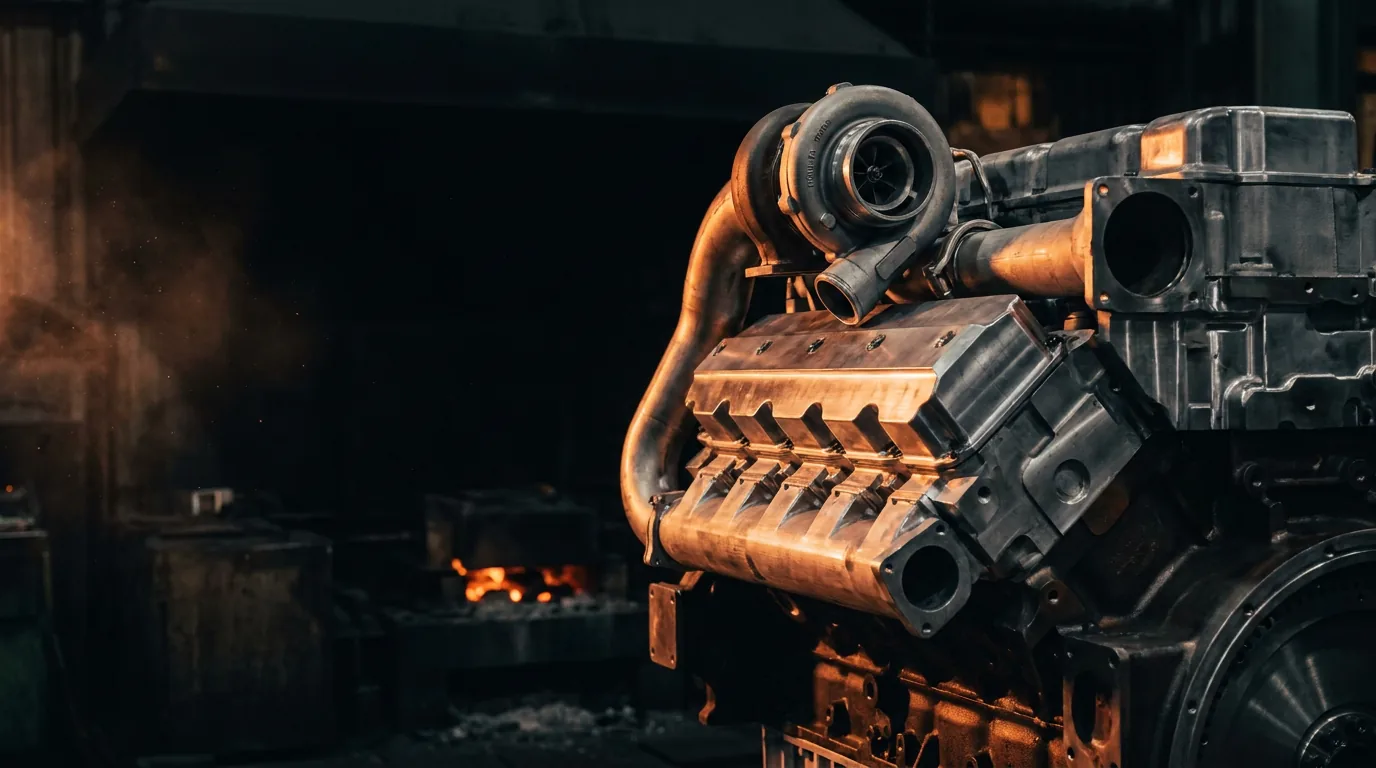 Heavy-duty diesel engine in a service bay